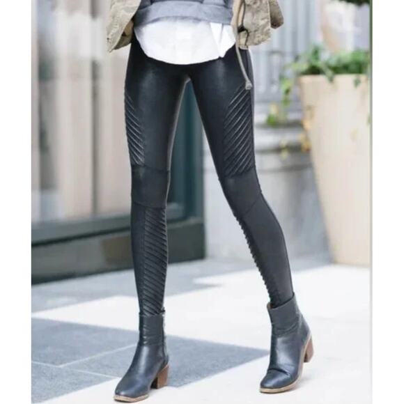 SPANX Pants - Spanx Faux Leather Moto Legging Black Women's LARGE Ankle Length